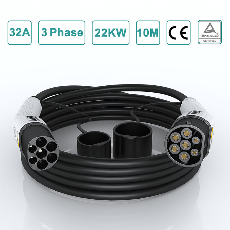 MAX GREEN EV&PHEV Type 2 to Type 2 Charging Cable - 32A 22KW